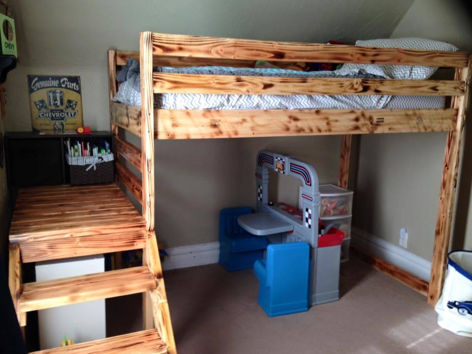 Ana White Camp Loft Bed with Stair Junior Height DIY Projects